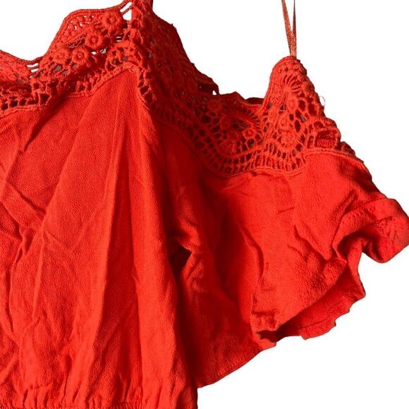 Flying Tomato Solid Orange Rust Lacy Romper Sleeves Spaghetti Strap Cotton M - Picture 9 of 14